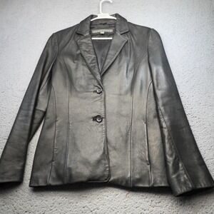 Kenneth Cole Reaction Leather Blazer Womens XL Black Single Breasted Jacket